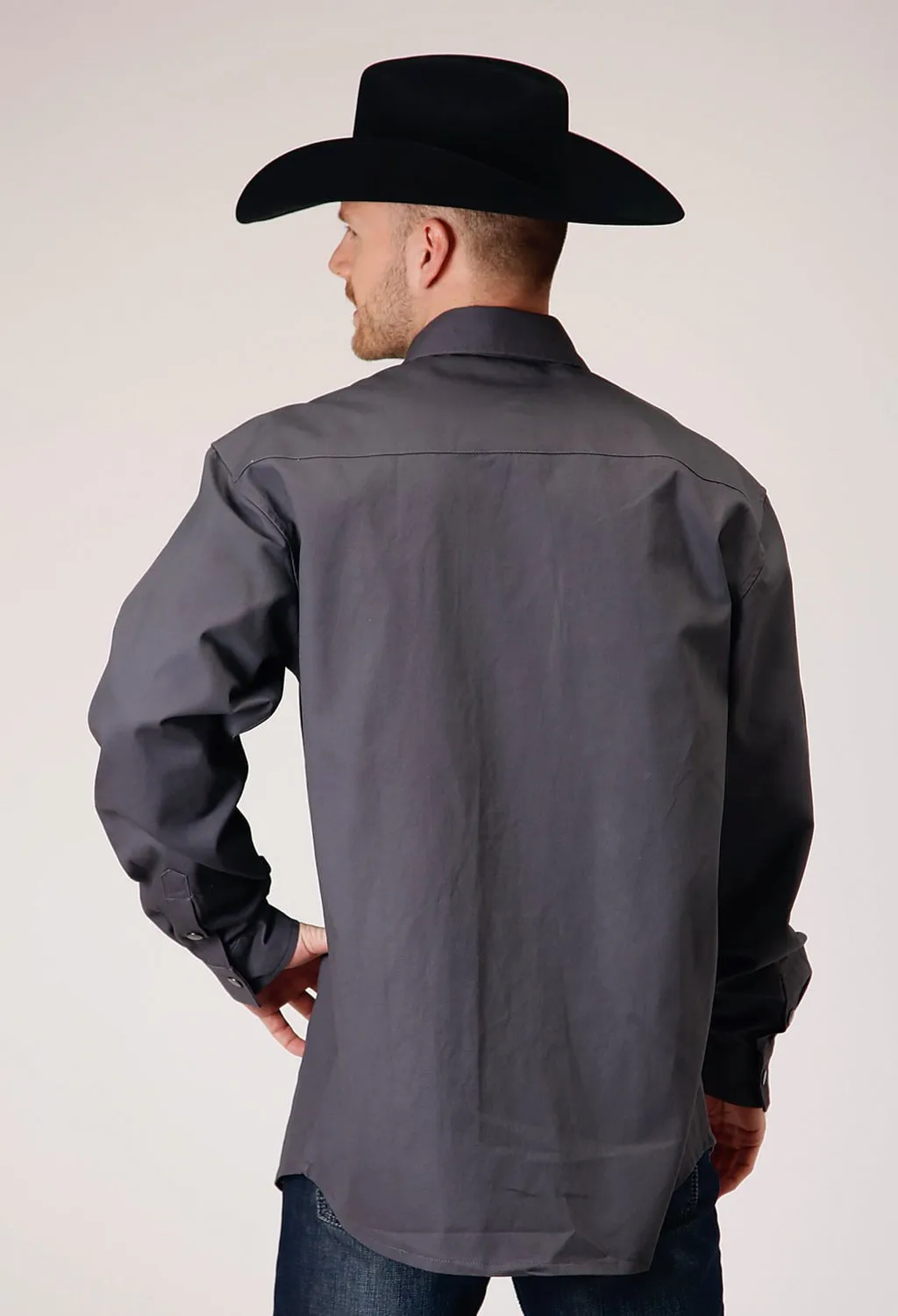 bohemian flair Layering Essential Roper Mens Brush Twill Charcoal 100% Cotton L/S Shirt