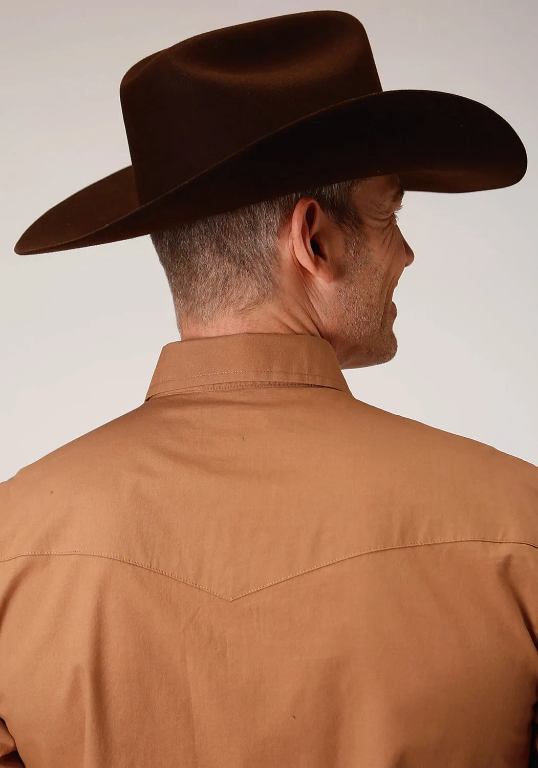 Metallic Finish Roper Mens Caramel 100% Cotton West Made L/S Poplin Shirt