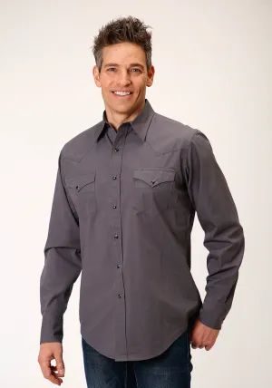 Roper Mens Charcoal 100% Cotton Solid Poplin L/S Shirt Sustainable Wear Casual Comfort Static Dissipating Fiber Roper Mens Charcoal 100% Cotton Solid Poplin L/S Shirt