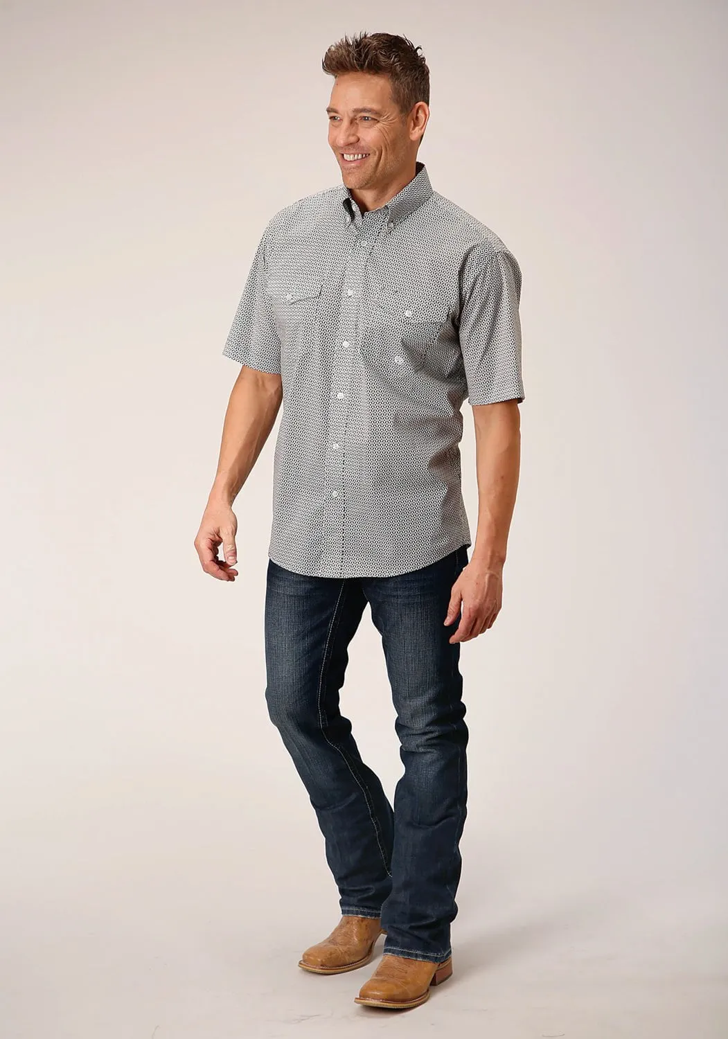 ethical fashion Roper Mens Climbing Diamond Green Cotton Blend S/S Shirt