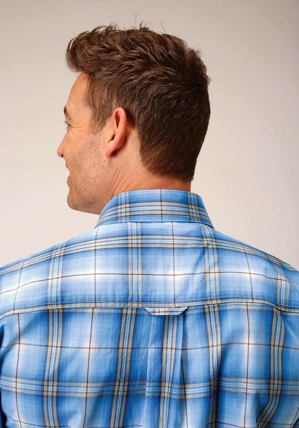 Trendy Daywear Roper Mens Cornflower Plaid Blue 100% Cotton S/S Shirt