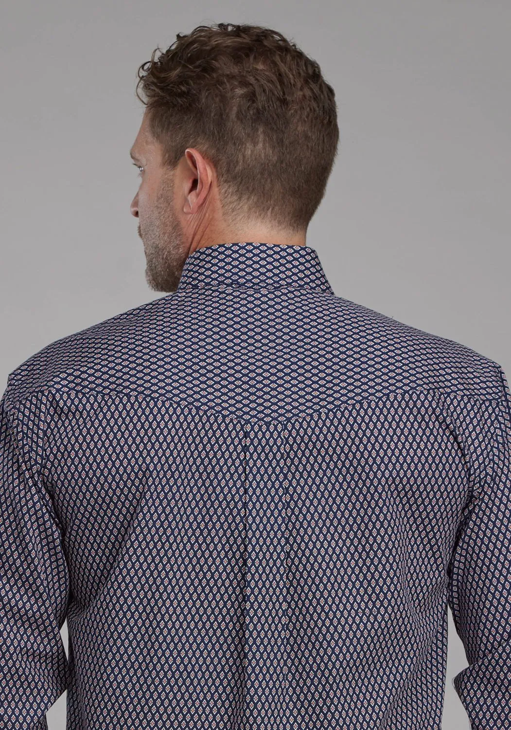 Modern Fit Simple Comfort Roper Mens Diamond Eye Geo Blue 100% Cotton Tall Btn L/S Shirt