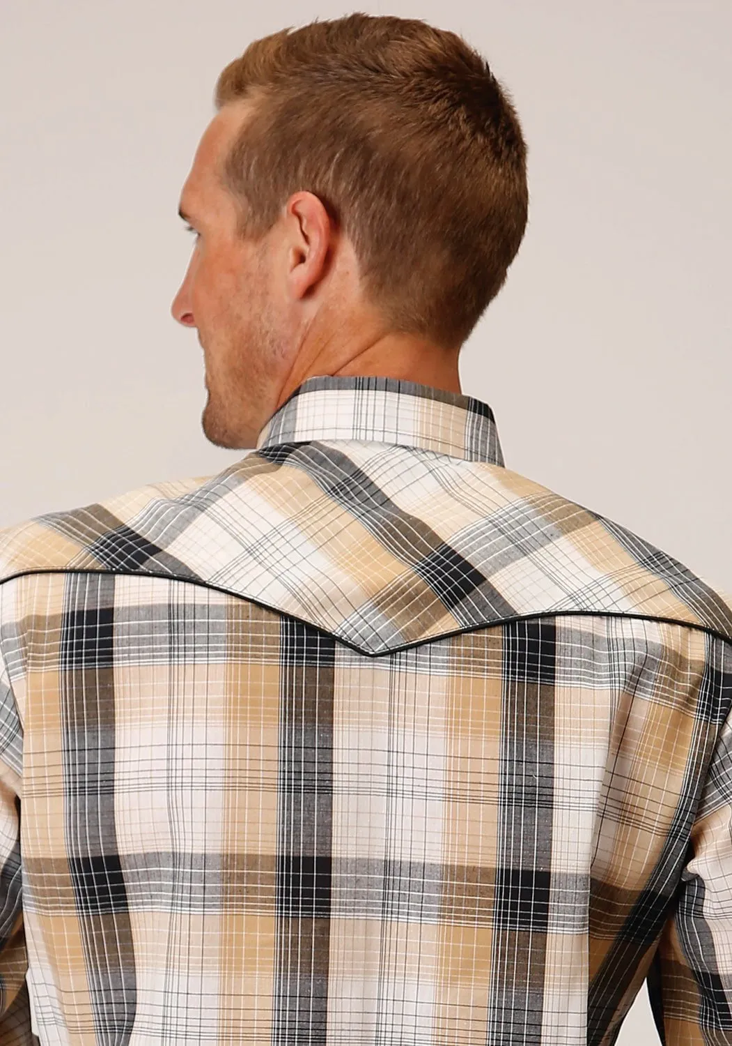 Sleeveless Cut Roper Mens Eagle Plaid Black/Khaki Cotton Blend L/S Shirt