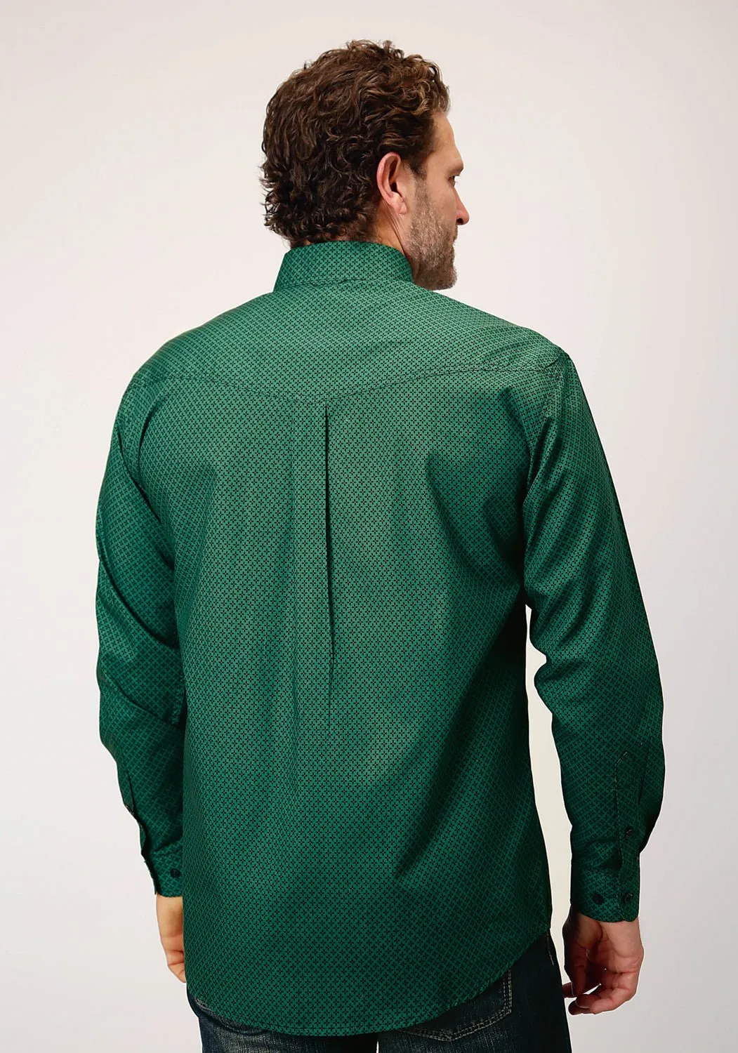 Flex Fit Collar Roper Mens Four Leaf Foulard Green 100% Cotton L/S Shirt