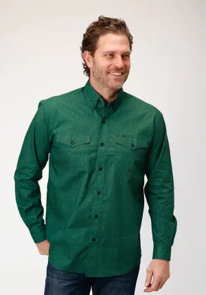 Roper Mens Four Leaf Foulard Green 100% Cotton L/S Shirt Premium Texture Roper Mens Four Leaf Foulard Green 100% Cotton L/S Shirt Traveler??s Choice