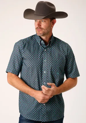 Roper Mens Grey 100% Cotton Cottage Foulard BD S/S 1 Pkt Shirt Minimalist Look High Density Weave Metallic Finish Roper Mens Grey 100% Cotton Cottage Foulard BD S/S 1 Pkt Shirt