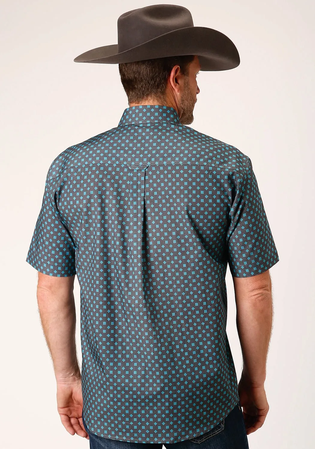 Roper Mens Grey 100% Cotton Cottage Foulard BD S/S 1 Pkt Shirt Anniversary Celebration Odorless Binding Tape