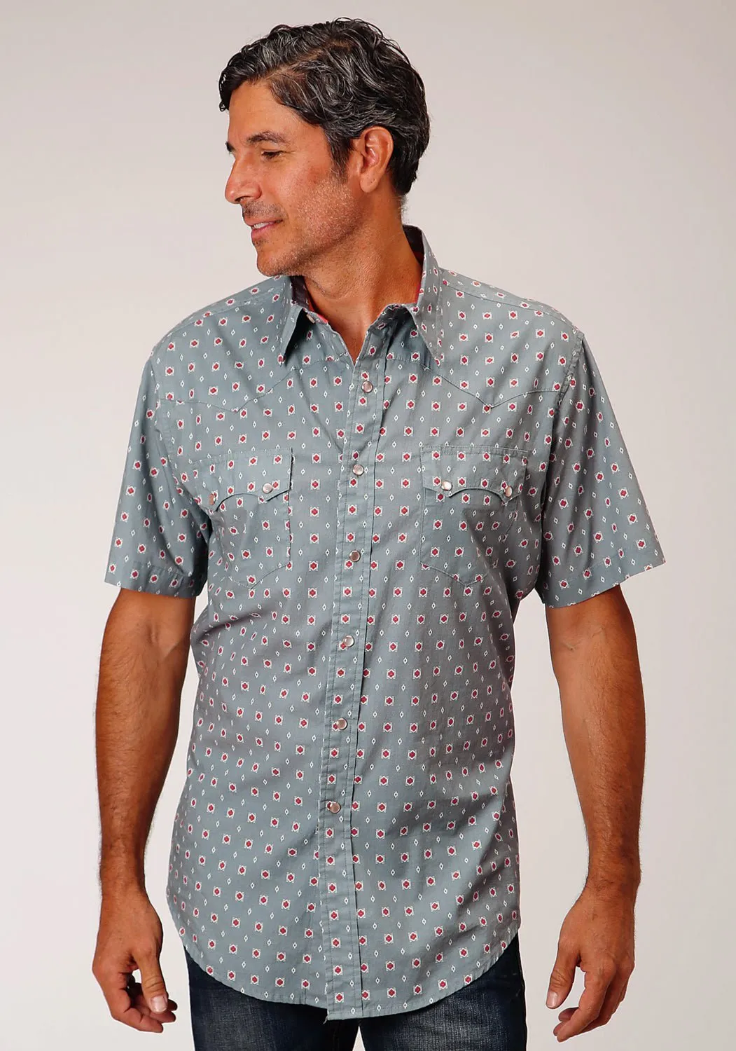 Sporty Comfort Roper Mens Grey 100% Cotton Vintage Foulard S/S Shirt