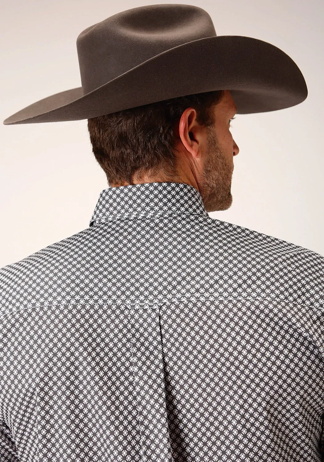 Limited Edition Handcrafted Detail Roper Mens Grey Cotton Blend Diamond Star Geo BD S/S 1 Pkt Shirt