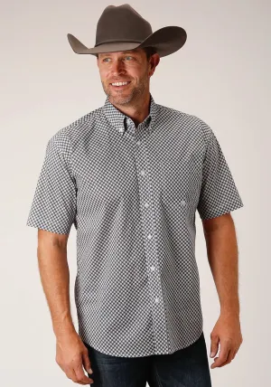 Roper Mens Grey Cotton Blend Diamond Star Geo BD S/S 1 Pkt Shirt Breathable Comfort Roper Mens Grey Cotton Blend Diamond Star Geo BD S/S 1 Pkt Shirt Loose Comfort