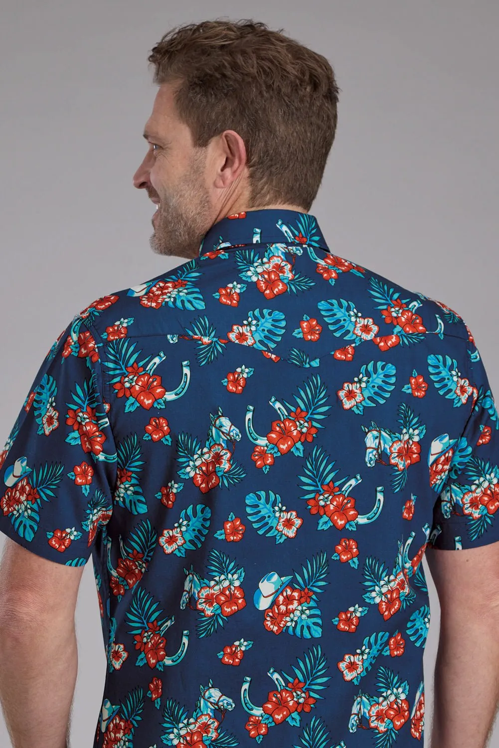 Roper Mens Hawaiian Print Blue 100% Cotton S/S Shirt Versatile Look Non Irritating Seams