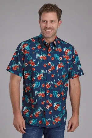 Roper Mens Hawaiian Print Blue 100% Cotton S/S Shirt Stay Tucked Design Smooth zipper closure Roper Mens Hawaiian Print Blue 100% Cotton S/S Shirt
