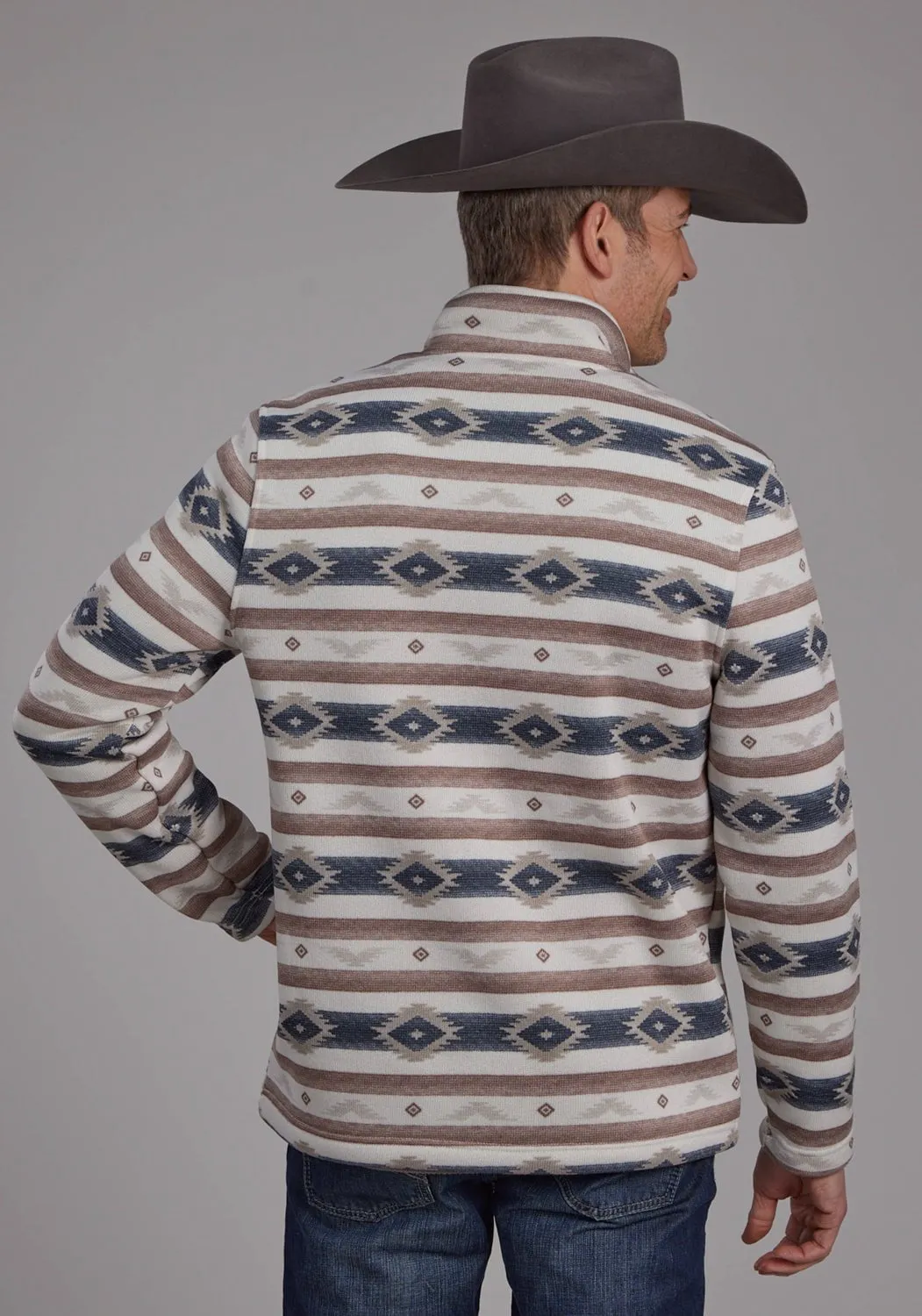 Roper Mens Horizontal Aztec Stripe Brown 100% Polyester 1/4 Zip Sweater Comfort First Fit