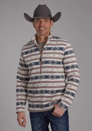 Roper Mens Horizontal Aztec Stripe Brown 100% Polyester 1/4 Zip Sweater All-Day Wear Roper Mens Horizontal Aztec Stripe Brown 100% Polyester 1/4 Zip Sweater Beach Ready