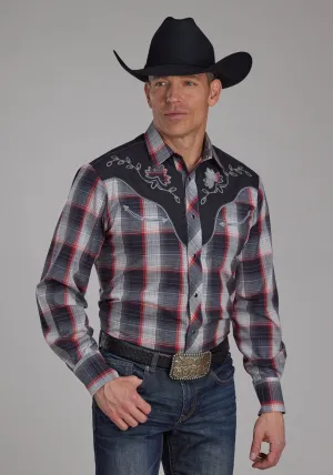 Roper Mens Leaf Plaid Black/Grey Cotton Blend L/S Shirt All-season Roper Mens Leaf Plaid Black/Grey Cotton Blend L/S Shirt Chic Design Fashionable Comfort