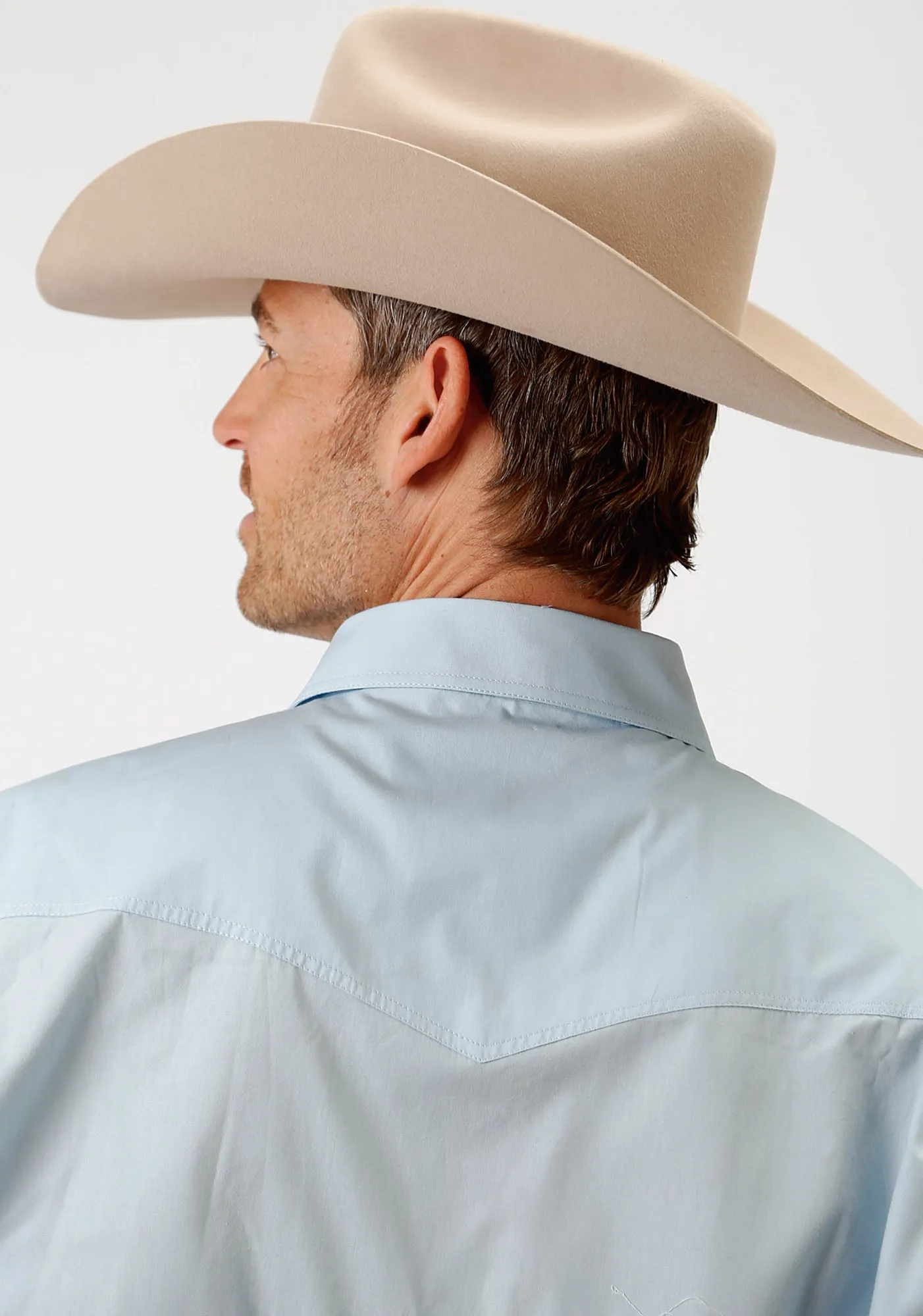 Roper Mens Light Blue 100% Cotton Solid Poplin L/S Shirt Go-To Look