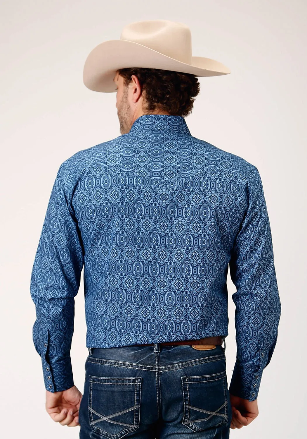 Roper Mens Medallion Paisley Blue 100% Cotton L/S Shirt Holiday Style