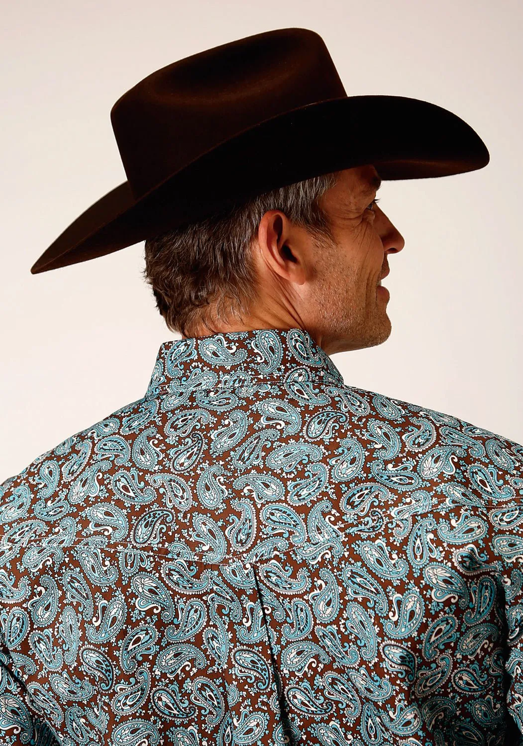 Roper Mens Mine Paisley Turquoise 100% Cotton L/S Shirt Vibrant Colors