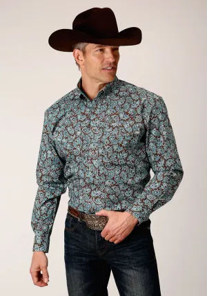 Roper Mens Mine Paisley Turquoise 100% Cotton L/S Shirt Drape Fit Urban Style Roper Mens Mine Paisley Turquoise 100% Cotton L/S Shirt