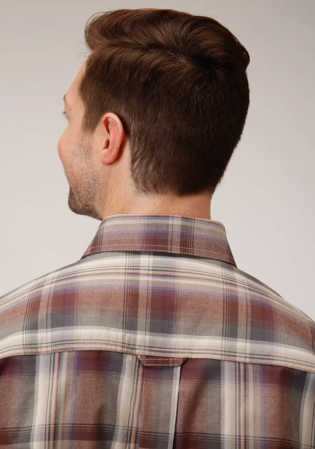 Roper Mens Multi-Color 100% Cotton Cider Plaid BD L/S 1 Pkt Shirt V-Neck