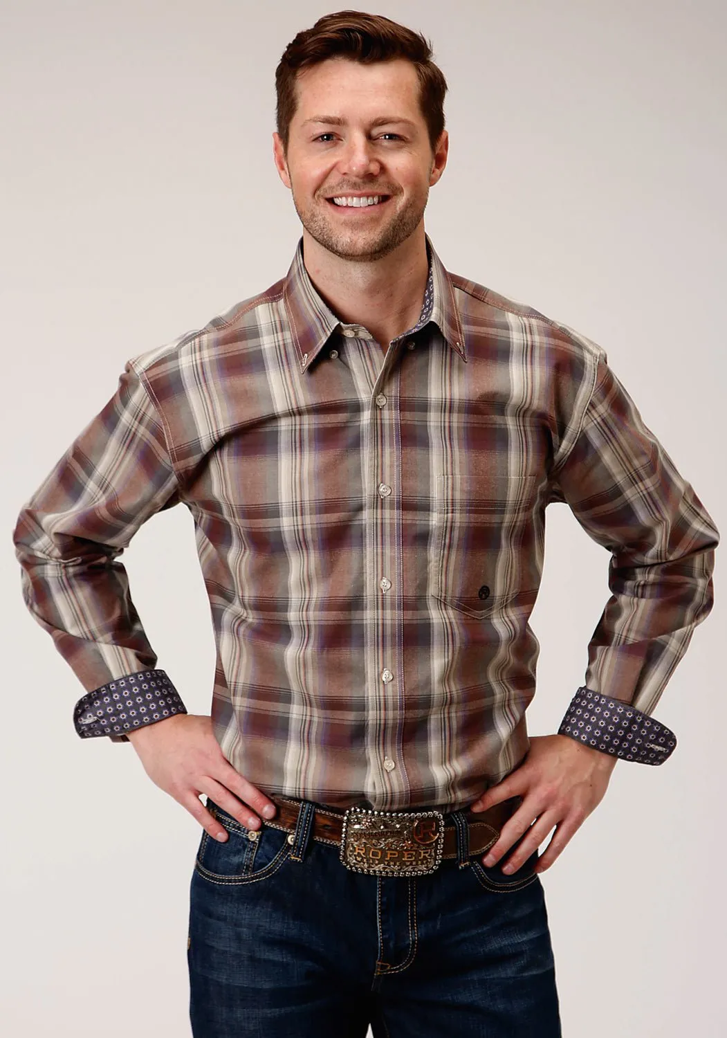 Casual Fit Roper Mens Multi-Color 100% Cotton Cider Plaid BD L/S 1 Pkt Shirt