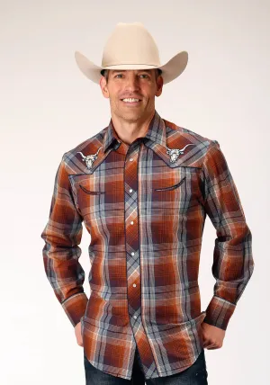 Roper Mens Navy Plaid Brown Cotton Blend L/S Shirt Trendy Picks Roper Mens Navy Plaid Brown Cotton Blend L/S Shirt Tailored Cuffs Anniversary Special