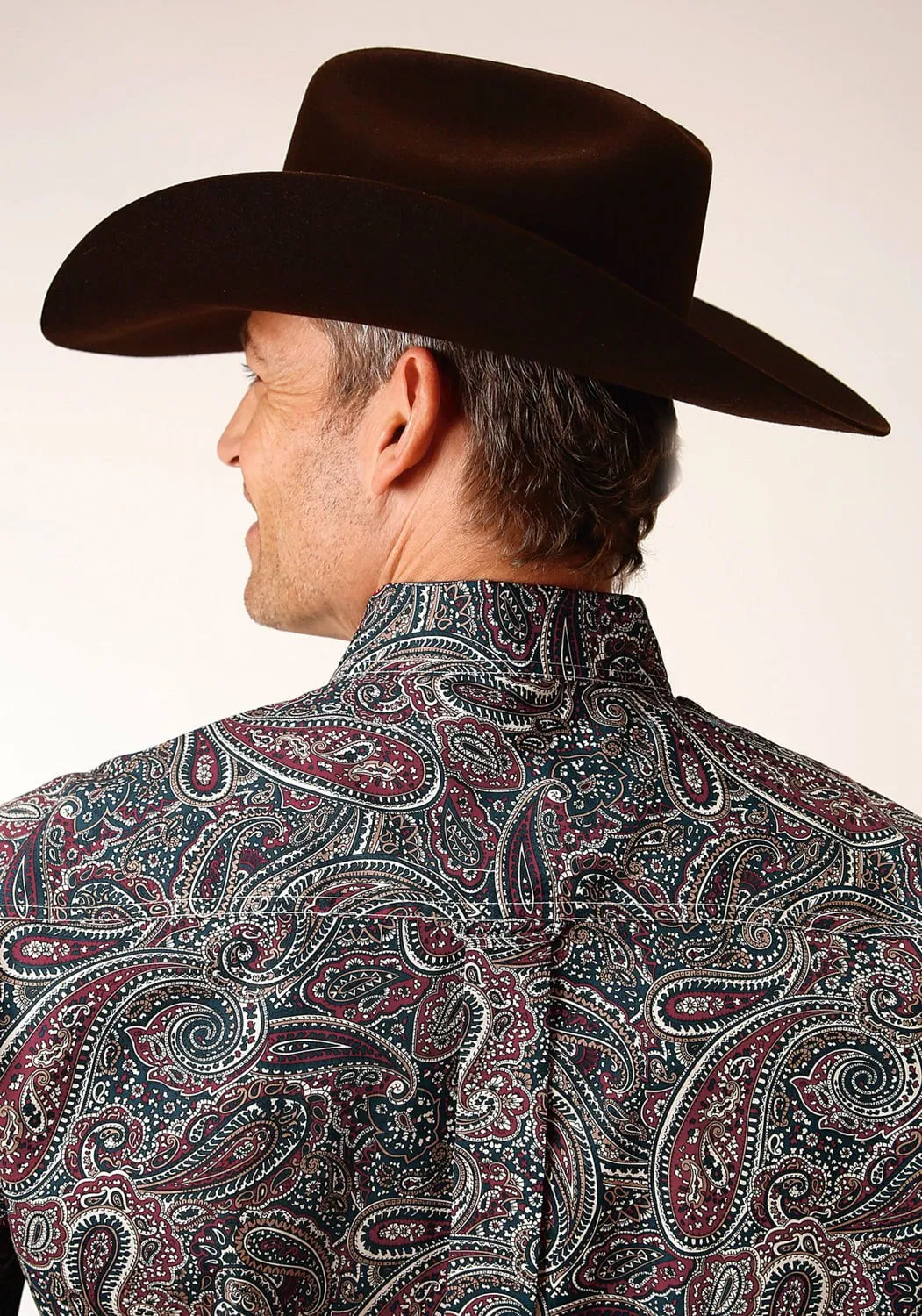 Chambray Fabric Hidden Button Placket Roper Mens Old Time Paisley Multi-Color 100% Cotton L/S Shirt