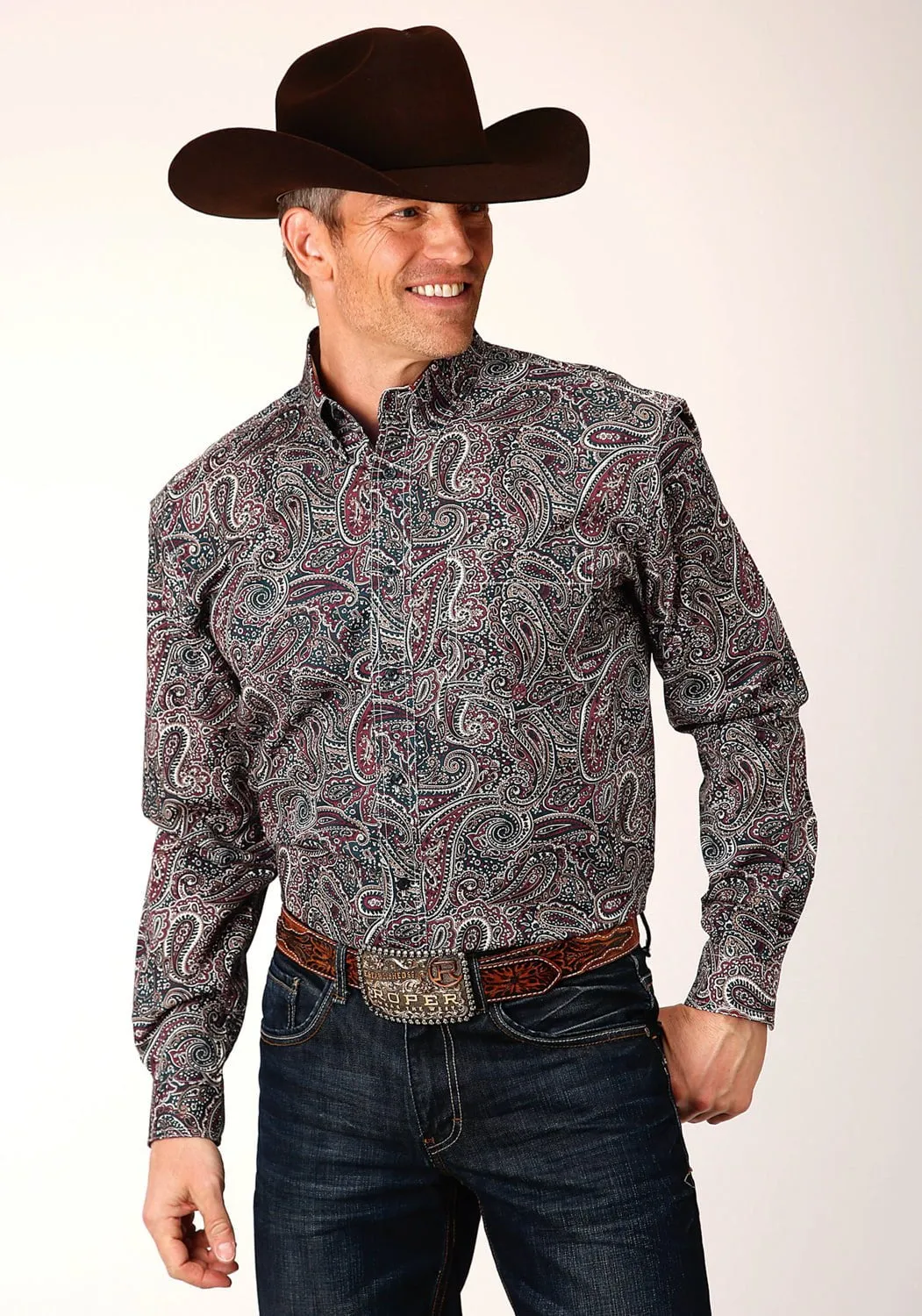 Roper Mens Old Time Paisley Multi-Color 100% Cotton L/S Shirt Neutral Colors