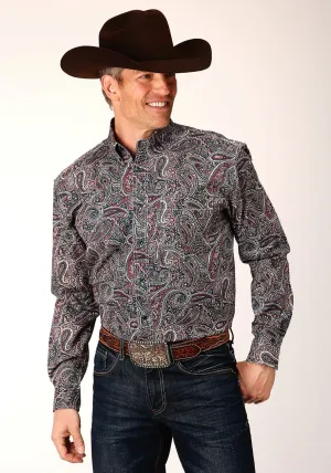 Roper Mens Old Time Paisley Multi-Color 100% Cotton L/S Shirt Unisex wear Asymmetrical Cut Work Appropriate Roper Mens Old Time Paisley Multi-Color 100% Cotton L/S Shirt