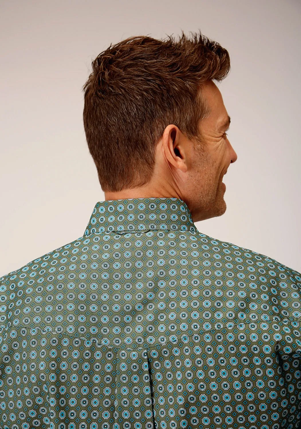 Roper Mens Olive Foulard Green 100% Cotton L/S Shirt On-The-Go Style