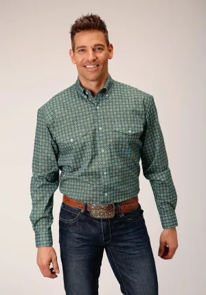 Roper Mens Olive Foulard Green 100% Cotton L/S Shirt Elastic cuffs Tuckable Hem Roper Mens Olive Foulard Green 100% Cotton L/S Shirt
