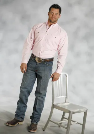 Roper Mens Pink 100% Cotton L/S Button Down Solid Poplin Western Shirt Formal Appeal Classic Comfort Pullover Design Roper Mens Pink 100% Cotton L/S Button Down Solid Poplin Western Shirt