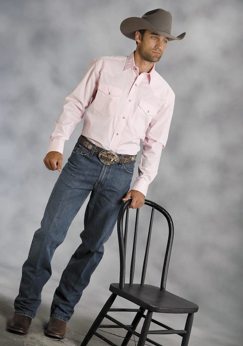 Ventilated Back Roper Mens Pink 100% Cotton L/S Snap 1 Pt Back Yoke Poplin Western Shirt