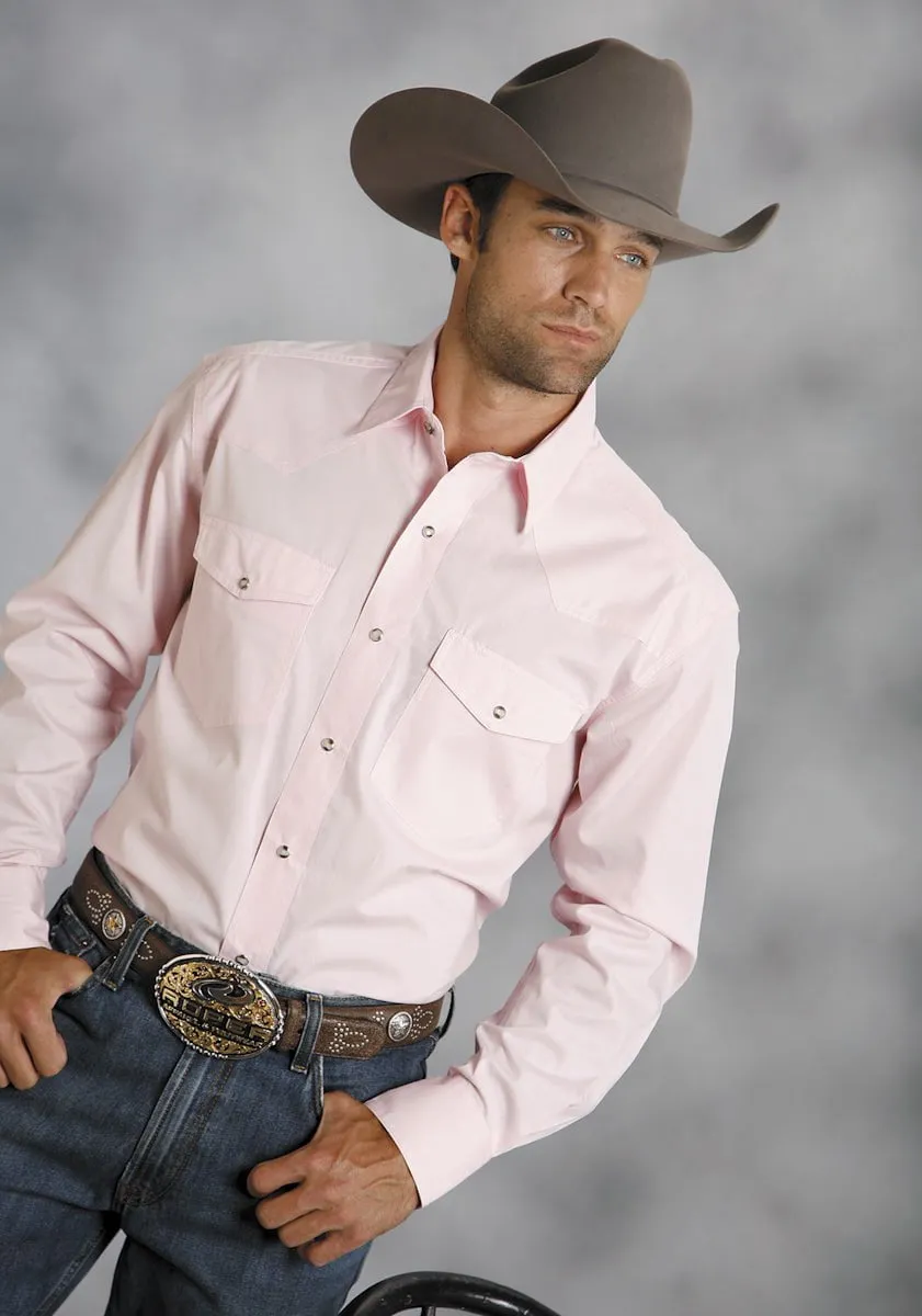 Roper Mens Pink 100% Cotton L/S Snap 1 Pt Back Yoke Poplin Western Shirt Simple Elegance Earthy Hue