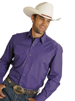 Roper Mens Purple 100% Cotton L/S Snap 1 Pt Back Yoke Poplin Western Shirt Embroidered Detail Weekend Casual Timeless Wardrobe Roper Mens Purple 100% Cotton L/S Snap 1 Pt Back Yoke Poplin Western Shirt