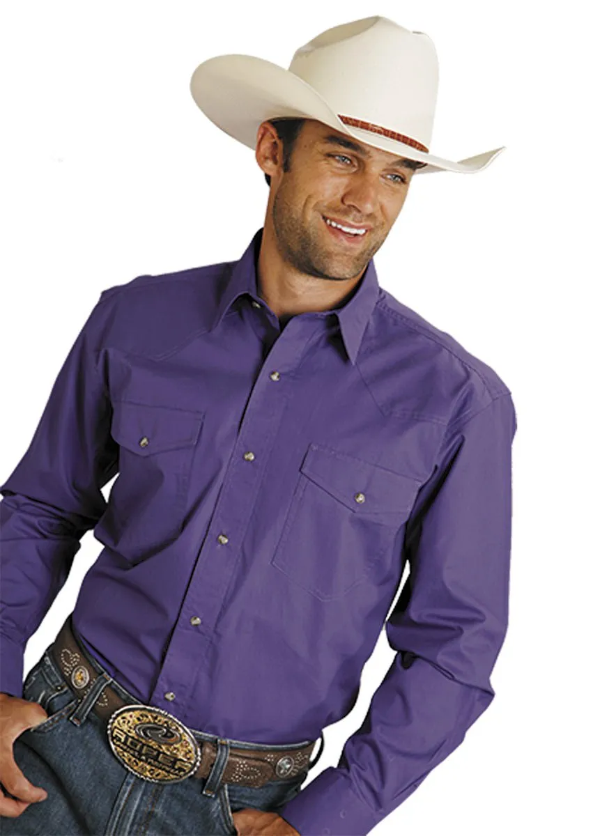 Odorless Binding Tape Breathable Underarm Vents Roper Mens Purple 100% Cotton L/S Snap 1 Pt Back Yoke Poplin Western Shirt