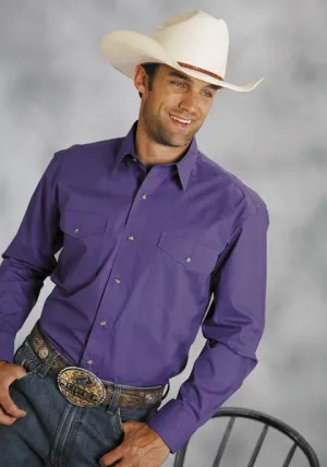 Roper Mens Purple 100% Cotton L/S Tall Snap Solid Poplin Western Shirt Low Maintenance High-End Fabric Seasonal Trend Roper Mens Purple 100% Cotton L/S Tall Snap Solid Poplin Western Shirt