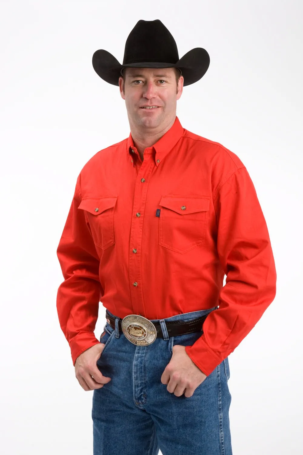 Roper Mens Red 100% Cotton Button Front BD L/S Tall Shirt Tear Resistant Reinforcement Sustainable Weave