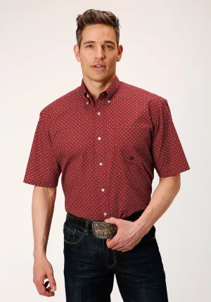 Roper Mens Red 100% Cotton Victorian Foulard BD S/S 1 Pocket Shirt Reflective Trim Roper Mens Red 100% Cotton Victorian Foulard BD S/S 1 Pocket Shirt Pre Shrunk Cotton Blend High-End Fashion