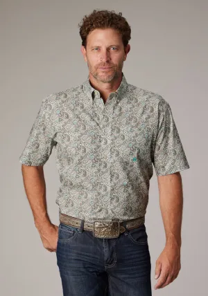 Roper Mens Sand Dune Paisley Brown 100% Cotton 1 Pkt S/S Shirt Cut Out Detail Roper Mens Sand Dune Paisley Brown 100% Cotton 1 Pkt S/S Shirt Lightweight Comfort Year-Round Favorite