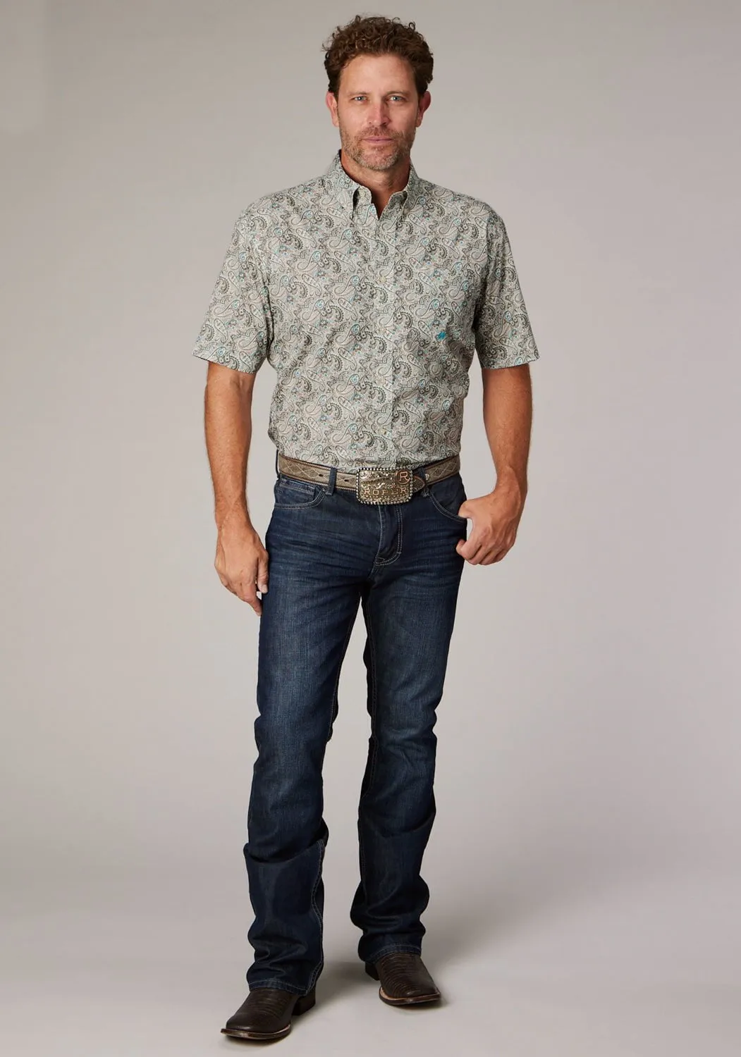 Tall Option Roper Mens Sand Dune Paisley Brown 100% Cotton 1 Pkt S/S Shirt