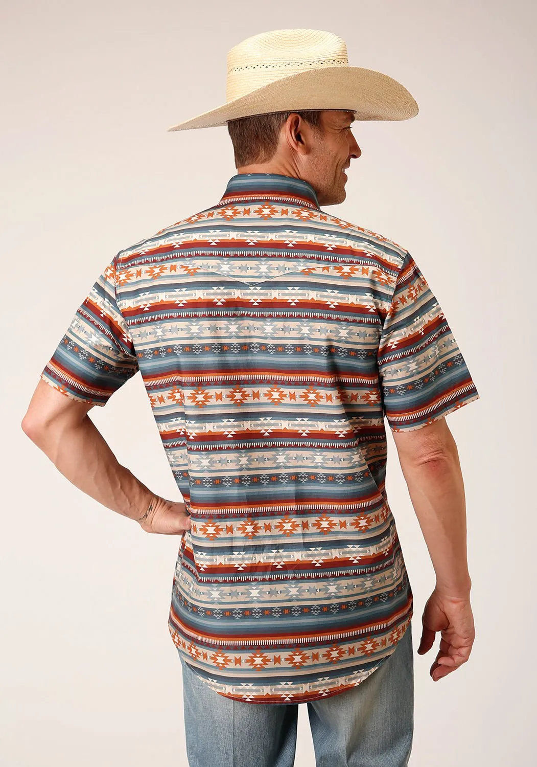 Lounge Comfort Roper Mens Sandstone Aztec Grey 100% Cotton S/S Shirt