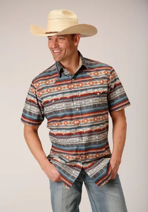 Roper Mens Sandstone Aztec Grey 100% Cotton S/S Shirt Quick Dry Technology Roper Mens Sandstone Aztec Grey 100% Cotton S/S Shirt Chic Design