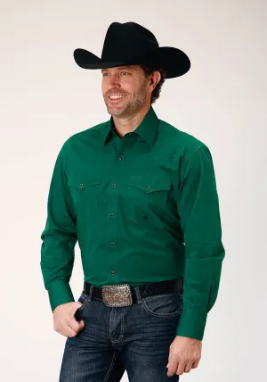 Roper Mens Solid Black Fill Green 100% Cotton L/S Shirt Permanent Crease Design Roper Mens Solid Black Fill Green 100% Cotton L/S Shirt Seamless Side Panels