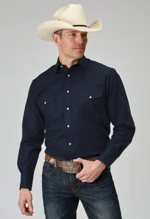 Roper Mens Solid Broadcloth Deep Navy Cotton Blend L/S Shirt Smart Casual Roper Mens Solid Broadcloth Deep Navy Cotton Blend L/S Shirt Vibrant Colors Simple Style