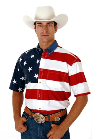 Roper Mens Stars and Stripes Red/Blue 100% Cotton Btn S/S Shirt Wardrobe Must Have Tall Option Roper Mens Stars and Stripes Red/Blue 100% Cotton Btn S/S Shirt