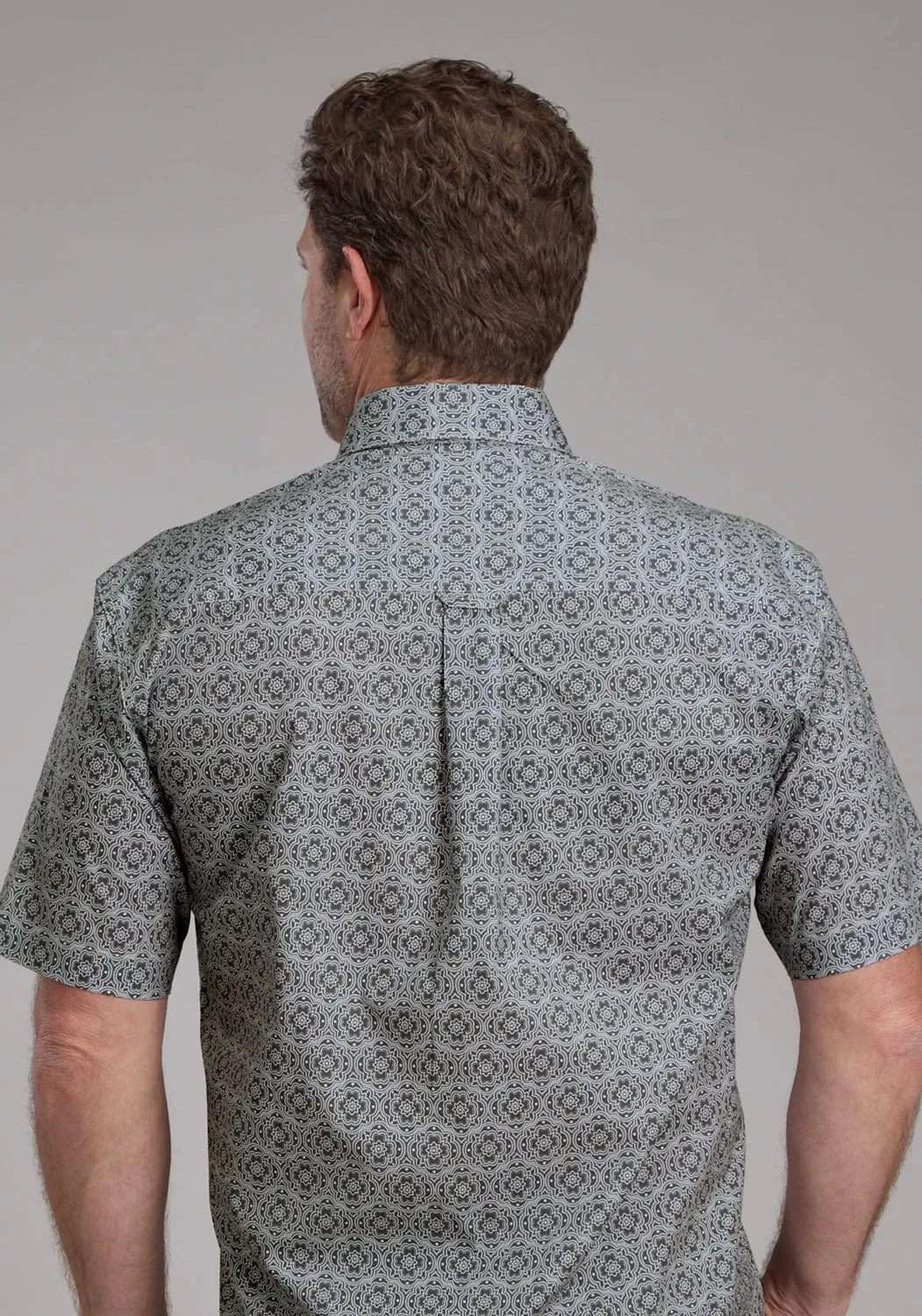 Roper Mens Stretch Medallion Paisley Grey Cotton Blend 1 Pkt S/S Shirt Smooth Cotton Blend Chic Design