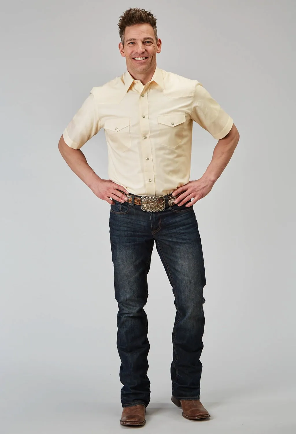 Eco-friendly Soft Material Roper Mens Tall Tonal Stripe Cream Poly/Cotton S/S Shirt
