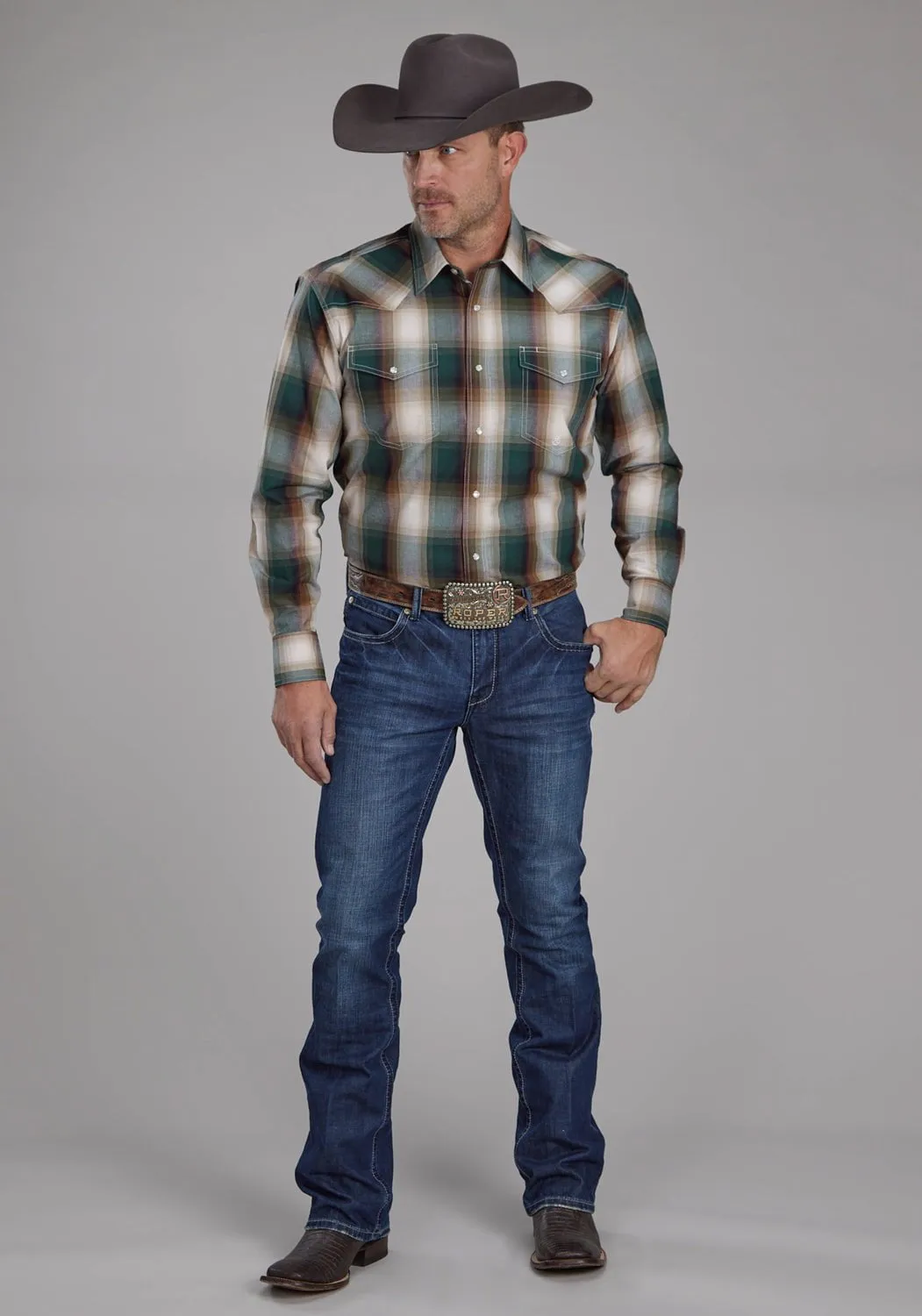 Roper Mens Tall Tree Plaid Multi-Color 100% Cotton L/S Shirt Trendsetting Year-Round Favorite