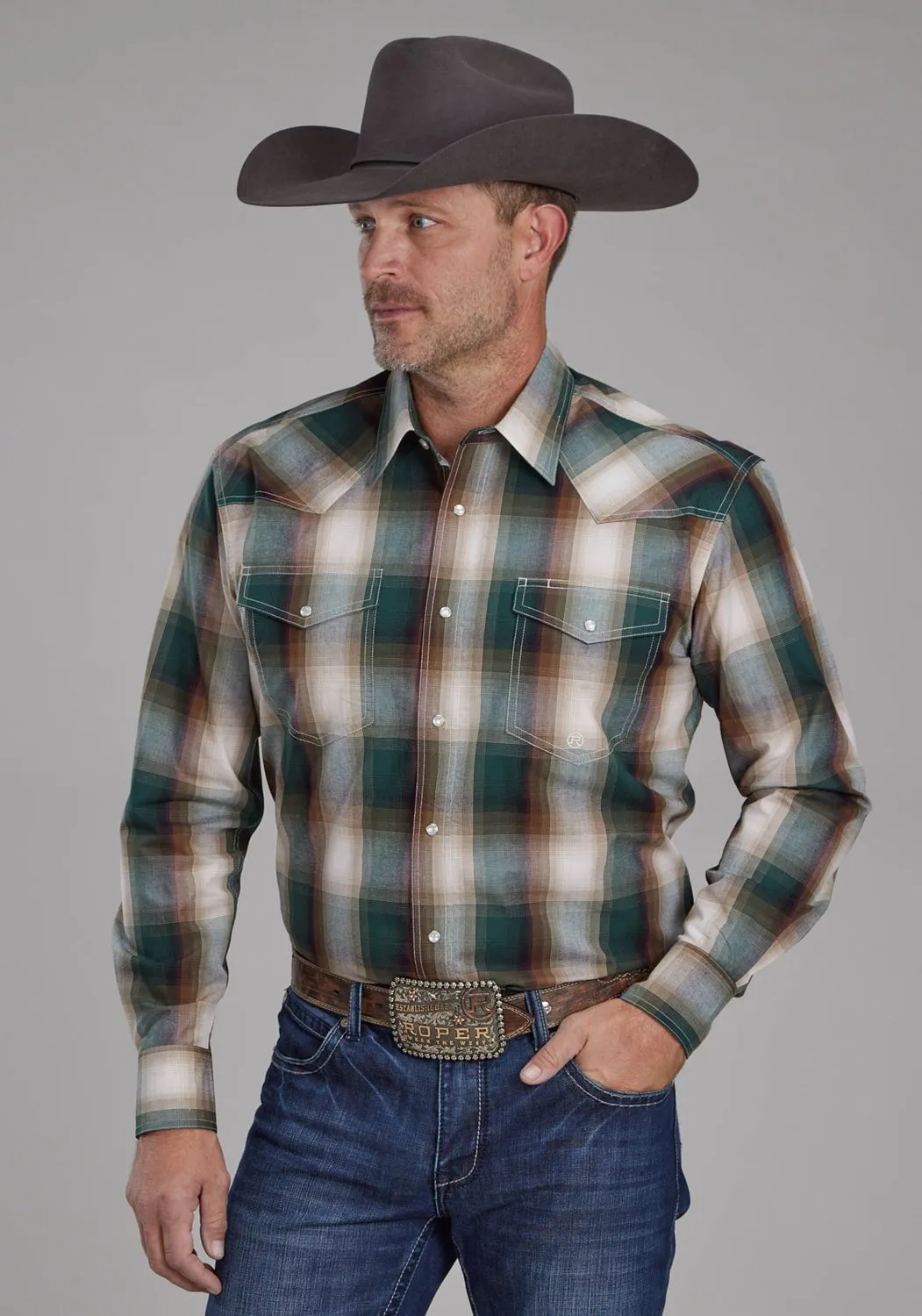 Eco-Friendly Fabric Stretchy Cloth Roper Mens Tall Tree Plaid Multi-Color 100% Cotton L/S Shirt